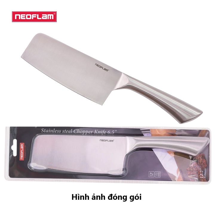 Dao nhà bếp Neoflam  , Dao làm bằng inox 430 không gỉ, Lưỡi thép cacbon 3CR14 chống mài mòn.