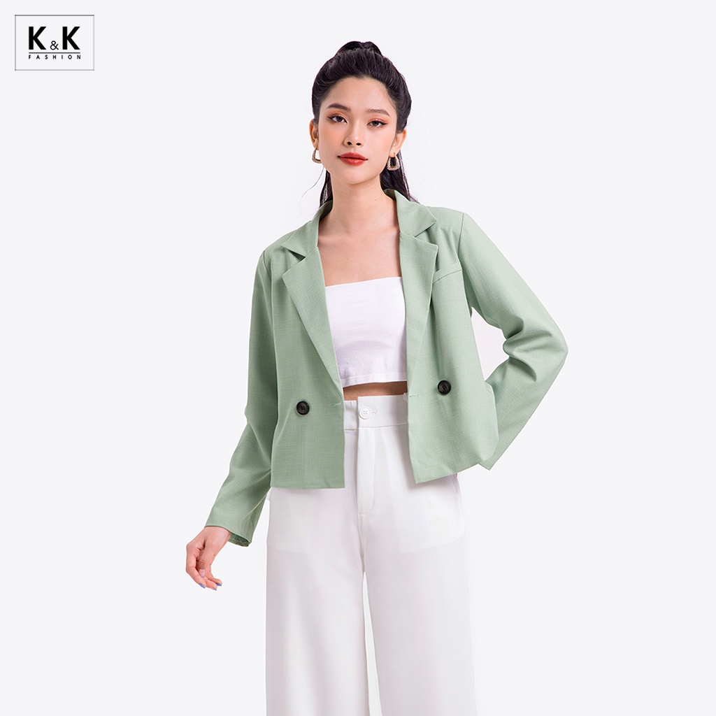 Áo Blazer Ngắn Tay Dài K&amp;K Fashion AK10-34 Đơn Sắc Chất Liệu Pho Sớ Gân