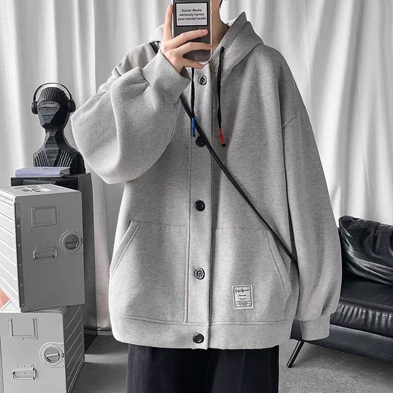 Áo Bomber Unisex - Áo khoác nỉ Hoodie mũ trùm đầu 2 lớp cúc dễ phối đồ Trẻ Trung và Năng Động