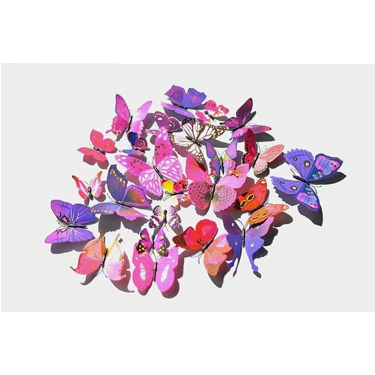 12 Miếng dán tường họa tiết hình con bướm 3D nhiều màu sắc dùng trang trí phòng