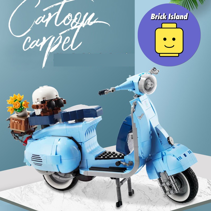 Mô hình xe vespa 125 xanh hồng - Brick Island