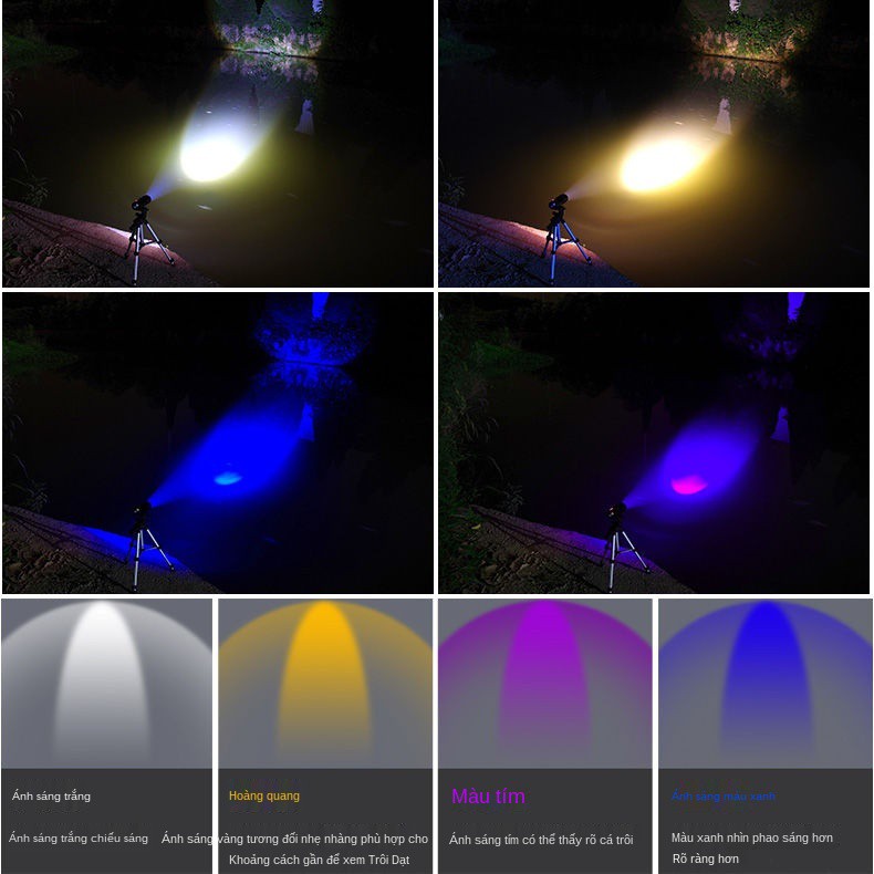 ▧Sáu nguồn ánh sáng siêu chống muỗi bên hông đèn zoom câu cá tím đêm xanh mạnh pin sạc USB