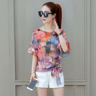 Áo voan hoa thắt nơ