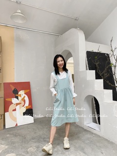 Set váy yếm kèm sơmi - chất thô