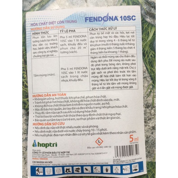 Thuốc diệt - Muỗi, Gián, Kiến giá tốt.- Gói FENDONA 10SC 5ml