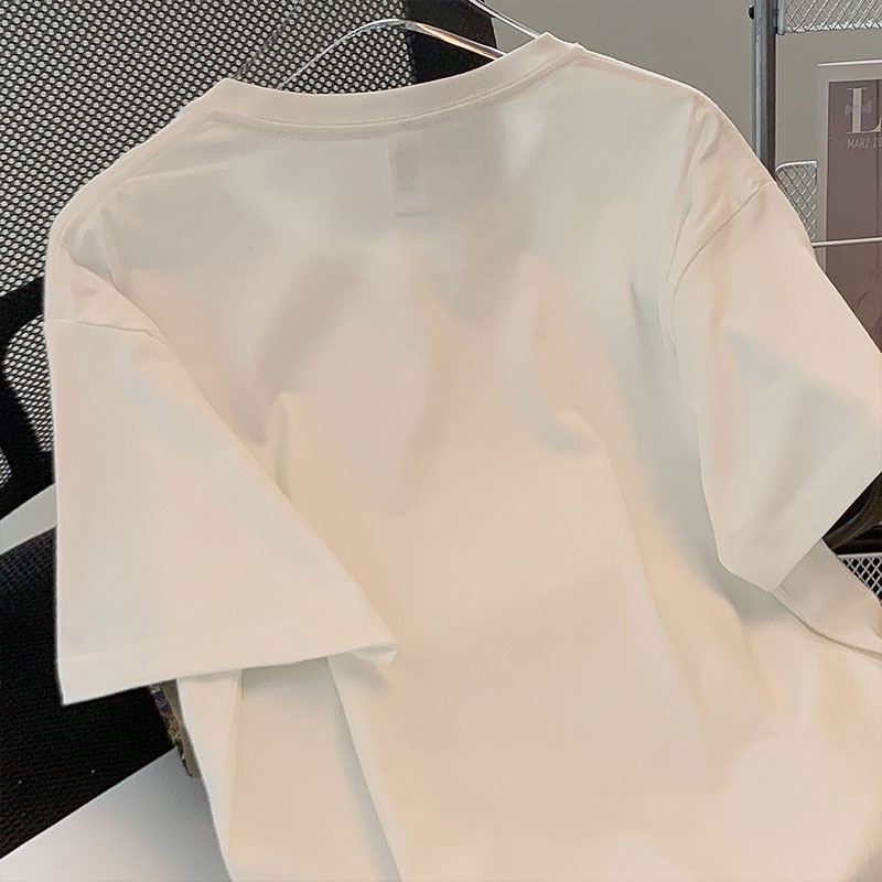 Áo thun HIIXIIVI 100% cotton tay ngắn cổ tròn in họa tiết thời trang mùa hè phong cách Hàn Quốc dành cho nữ 2022