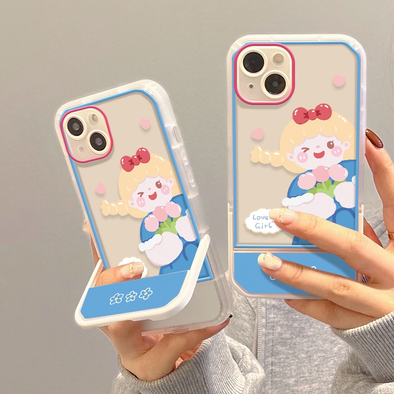 Ốp Điện Thoại Silicon TPU Mềm Trong Suốt Có Giá Đỡ Hình Cô Gái Cho Iphone 12 13 Pro SE 2020 6 6S 7 8 Plus X XS XR Max 11 Pro Max