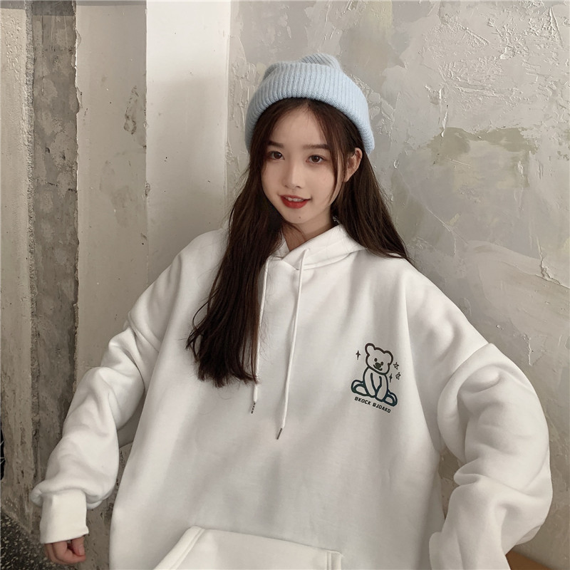 [Áo hoodie nữ form rộng] Áo hoodie nữ unisex dài GẤU SÁNG đen, trắng chất nỉ dẹp | BigBuy360 - bigbuy360.vn