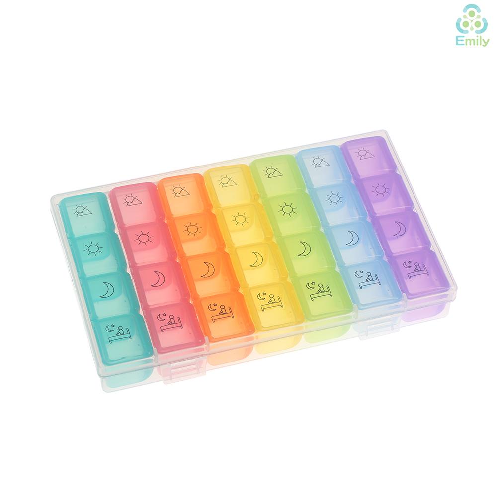 Hộp đựng thuốc 28 ô chia đơn thuốc cho 7 ngày mỗi ngày 4 lần sáng trưa chiều tối tiện lợi