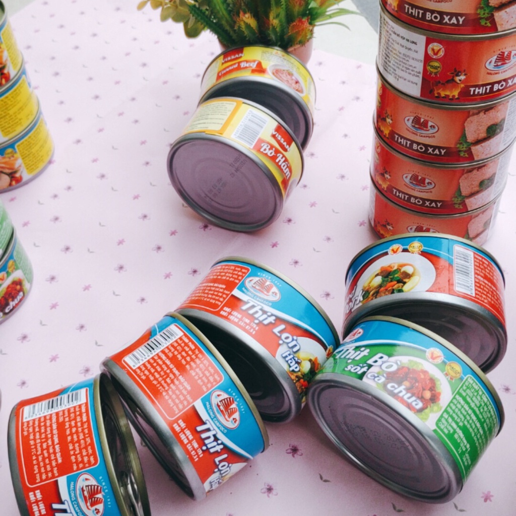 Đồ Hộp Ăn Liền Vissan Thit Lợn Hâp/ Thịt Bò Xốt Cà Chua/ Cá Ngừ Ngâm Dầu/ Cá Xốt Cà
