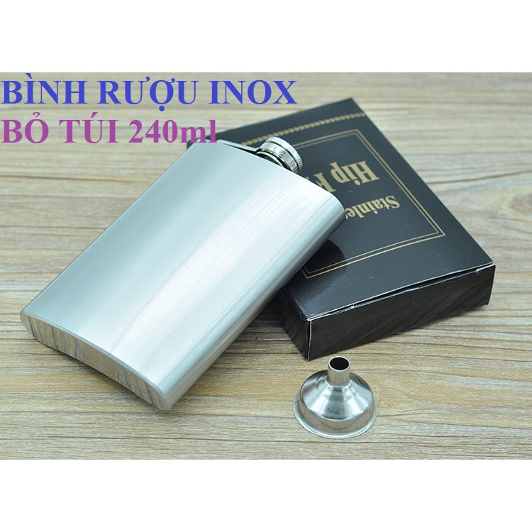 [240ml] Bình rượu inox mini 8oz, dung tích 240ml, nhỏ gọn bỏ túi tiện lợi