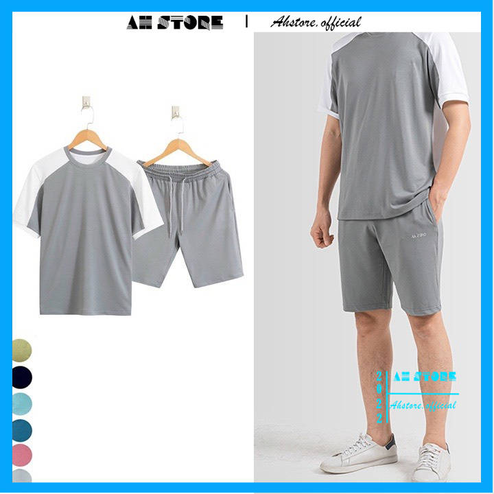 Bộ thể thao nam cộc tay phối màu trẻ trung mặc mùa hè thời trang phong cách cá tính - AHSTORE