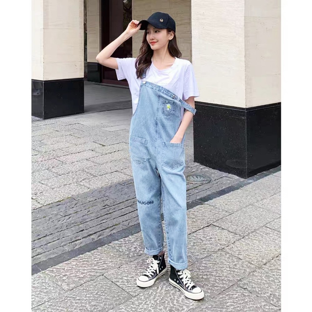 Quần yếm jean dài thêu hoa cúc SAIGONJEAN YJ004 - Yếm bò ulzzang hoa cúc