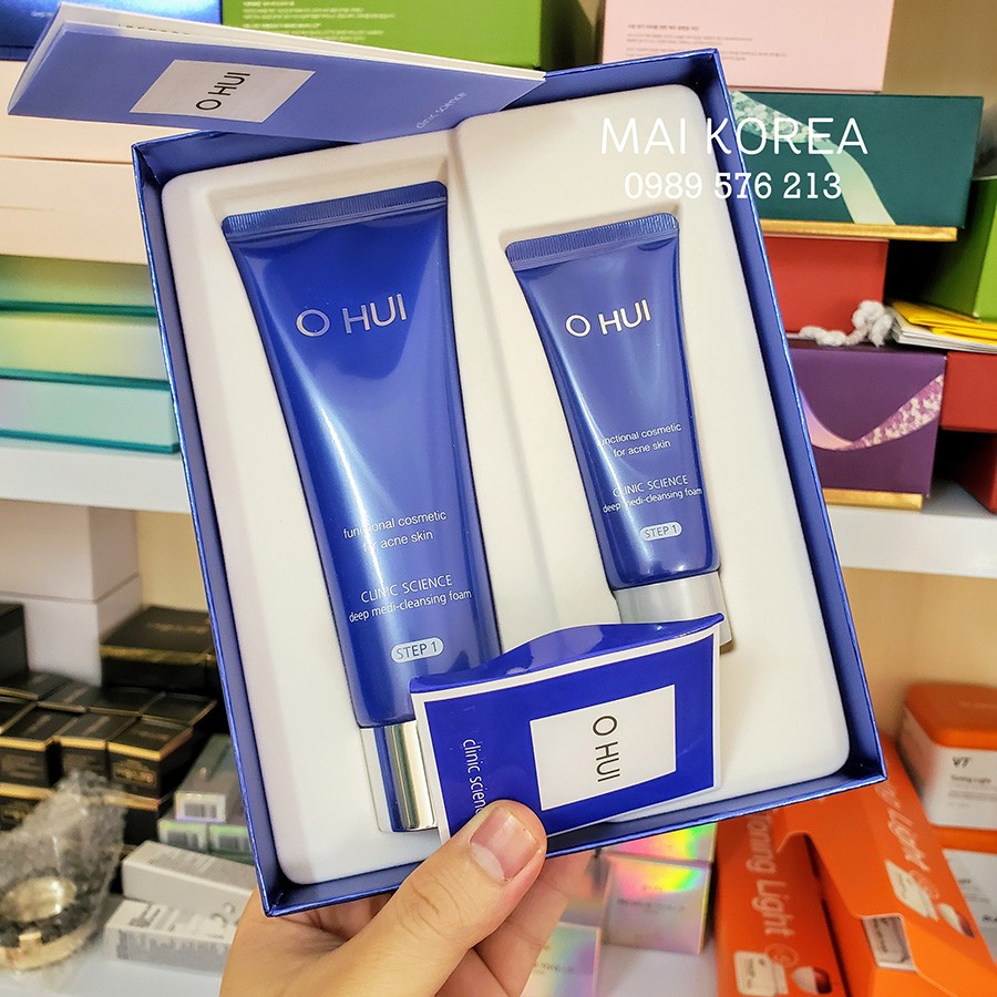 Set sữa rửa mặt OHUI CLINIC SCIENCE xanh cho da mụn cao cấp