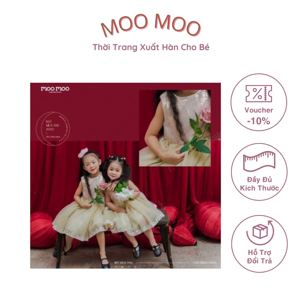 Váy công chúa cheek chân lưới thân kim sa màu hồng đất
