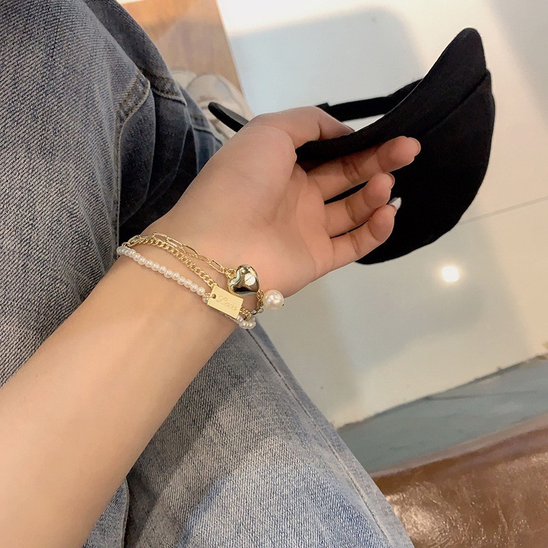 Vòng đeo tay ba lớp đính ngọc trai nhân tạo thời trang dành cho nữ