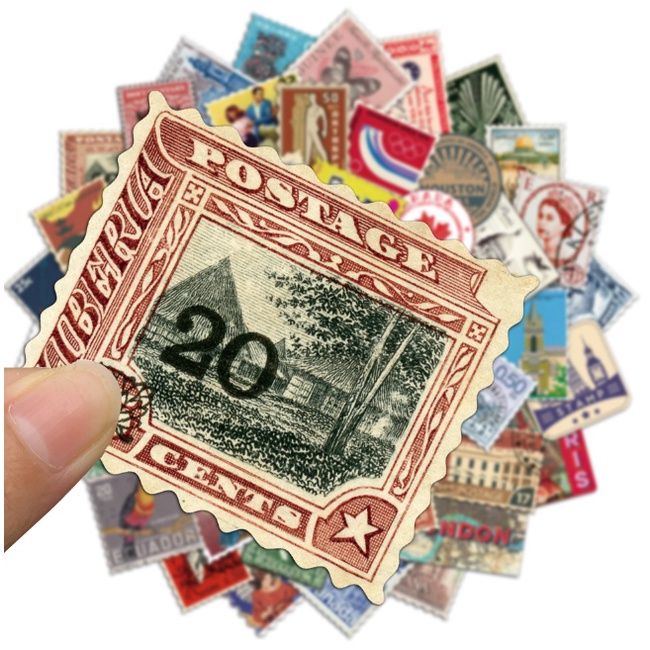 Combo Sticker TEM BƯU ĐIỆN VINTAGE nhựa PVC không thấm nước, dán nón bảo hiểm, laptop, điện thoại, Vali, xe