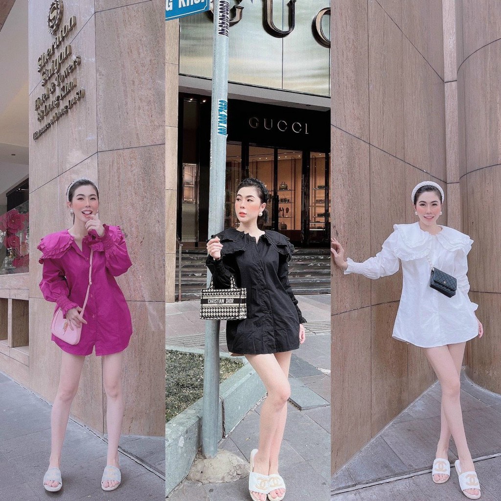 áo sơ mi xinh bèo vai cực hot dễ thương nữ tính siêu hot