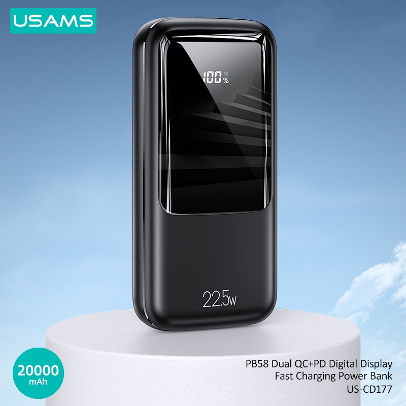 Sạc Dự Phòng USAMS 20000mAh 22.5W QC PD Thiết Kế Nhỏ Gọn Tiện Dụng
