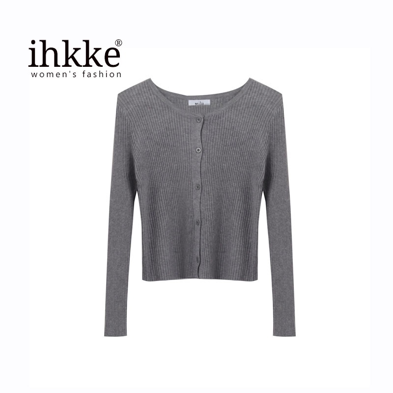 ihkke Áo khoác cardigan kiểu croptop dệt kim phong cách Hàn quốc trẻ trung dành cho phái nữ