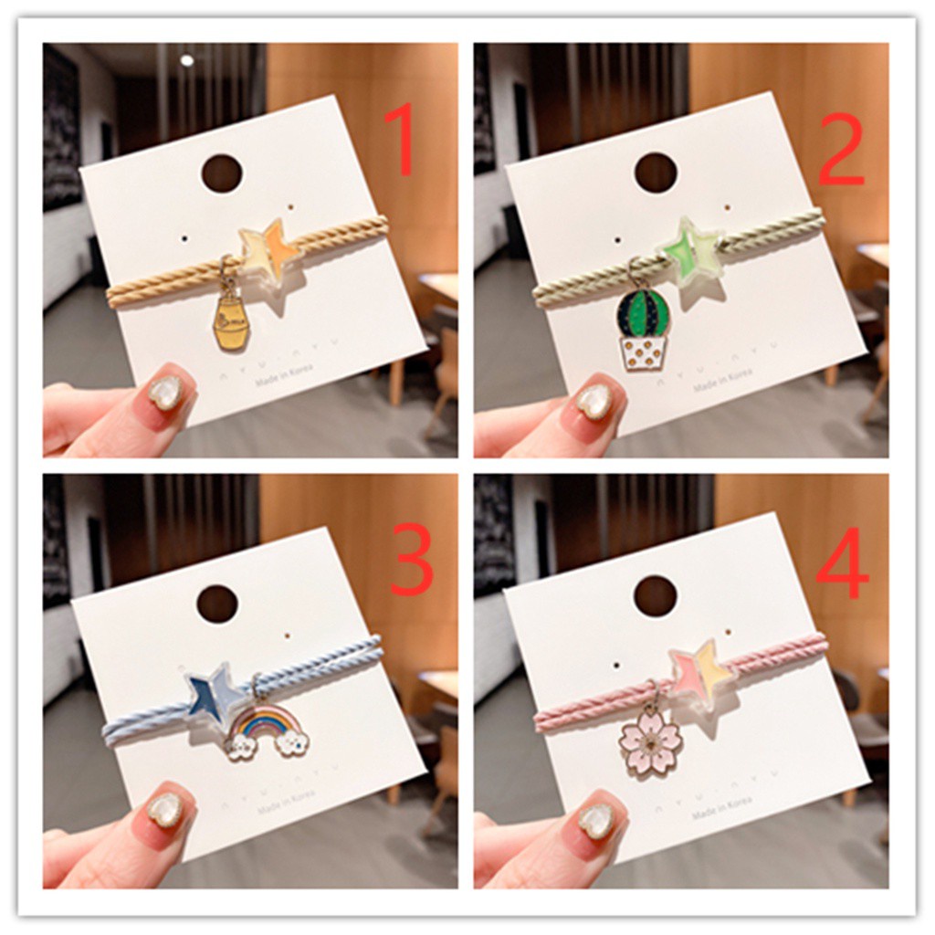 Dây Buộc Tóc Hai Lớp Co Giãn Họa Tiết Ngôi Sao Dễ Thương Cho Bé Gái