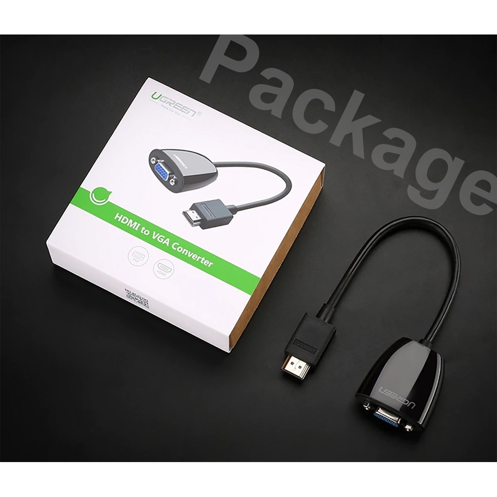 Cáp Chuyển Tín Hiệu HDMI Sang VGA Màu Đen Không Nguồn Và Audio Ugreen 40253 Chính Hãng