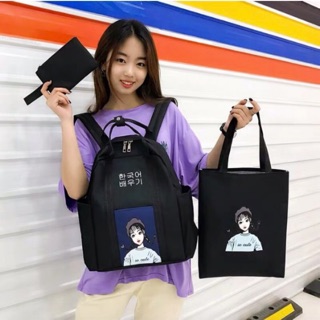 XẢ KHO Balo nữ Set 3 món style Hàn Quốc, chất liệu vải xịn sò như trên hình, vải dù dày nhiều lớp, Hàng  đặt may công ty
