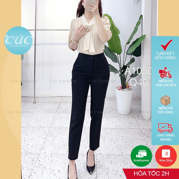 Áo sơ mi nữ CÚC FASHION somi tay ngắn cao cấp vải lụa đẹp kiểu công sở 2 màu xanh đen áo kẻ thêu cổ trắng A1152