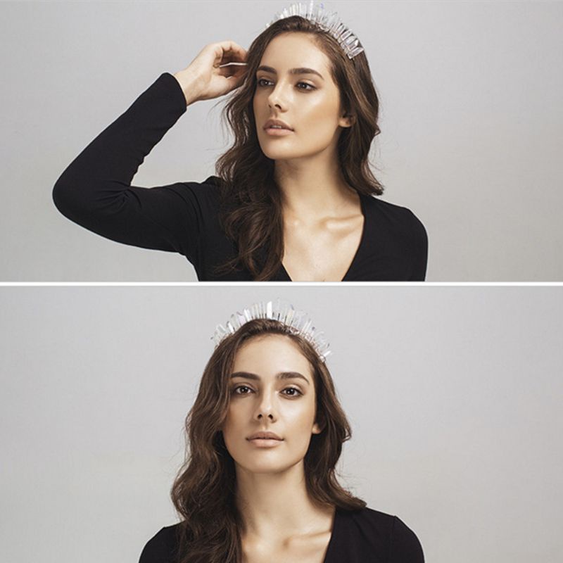 Vương Miện Cài Tóc Bằng Pha Lê Trong Suốt Cho Cô Dâu