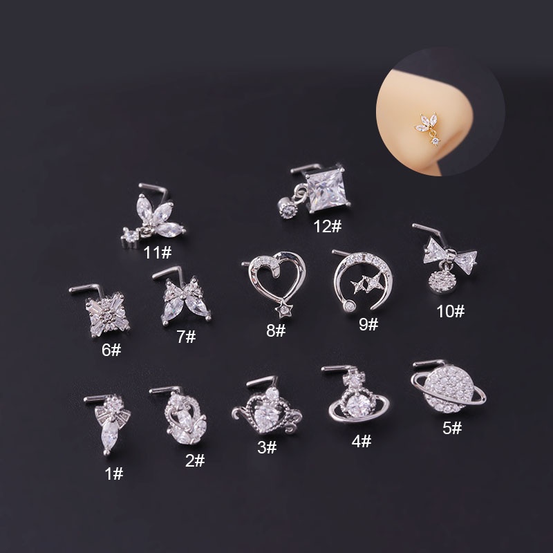 1 Khuyên Mũi Inox Đính Đá Zircon 20G