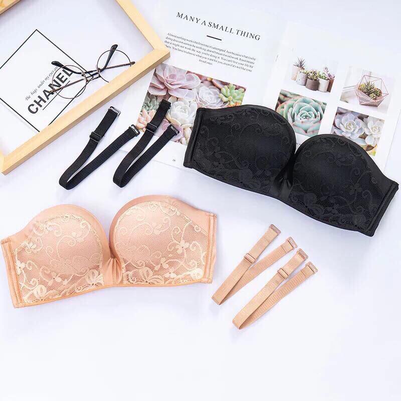 Áo Lót Cup Ngực Ren Đệm Dày Không Gọng Nâng Đẩy Vòng 1 Chống Tụt Hiệu Qủa|Áo Ngực Quây Ngang Cao Cấp