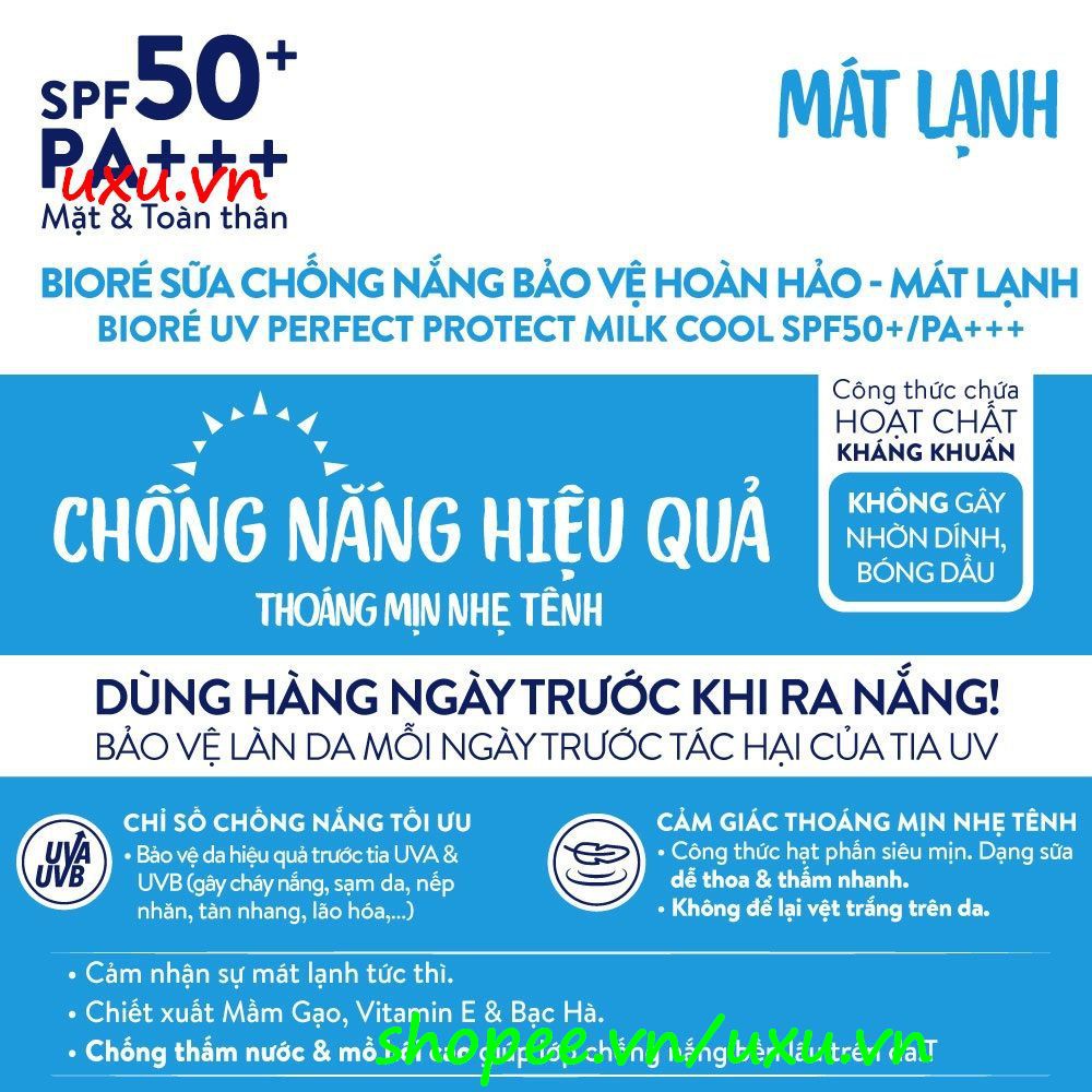 Sữa Chống Nắng Mát Lạnh 25ml Biore Cool SPF50+/PA+++ Bảo Vệ Da Hoàn Hảo, Với uxu.vn Tất Cả Là Chính Hãng.