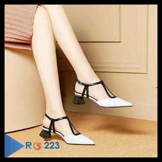 Giày cao gót nữ đẹp đế vuông 5cm hai màu đen trắng hàng hiệu rosata ro223