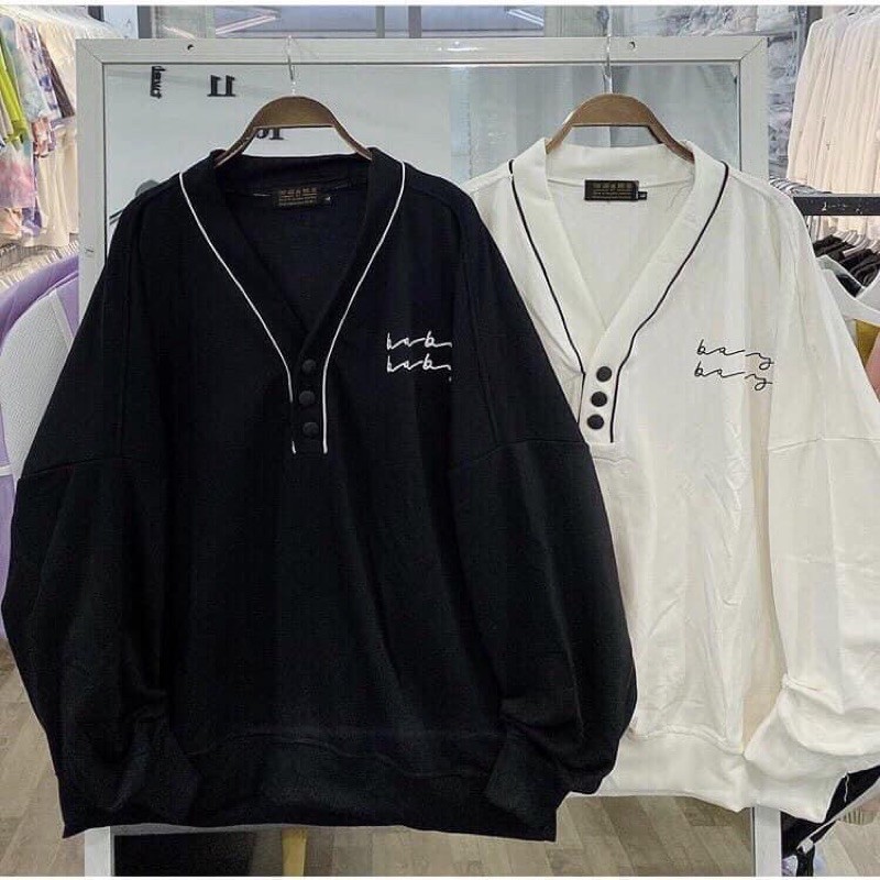 Áo Sweater Cúc Cổ Nam Nữ, Áo Sweater Form Rộng Unisex