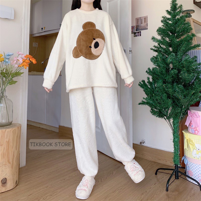 [Order QC] - Set bộ đồ ngủ gấu lông mềm Quảng Châu- Tikbook Store - (ẢNH THẬT Ở CUỐI)
