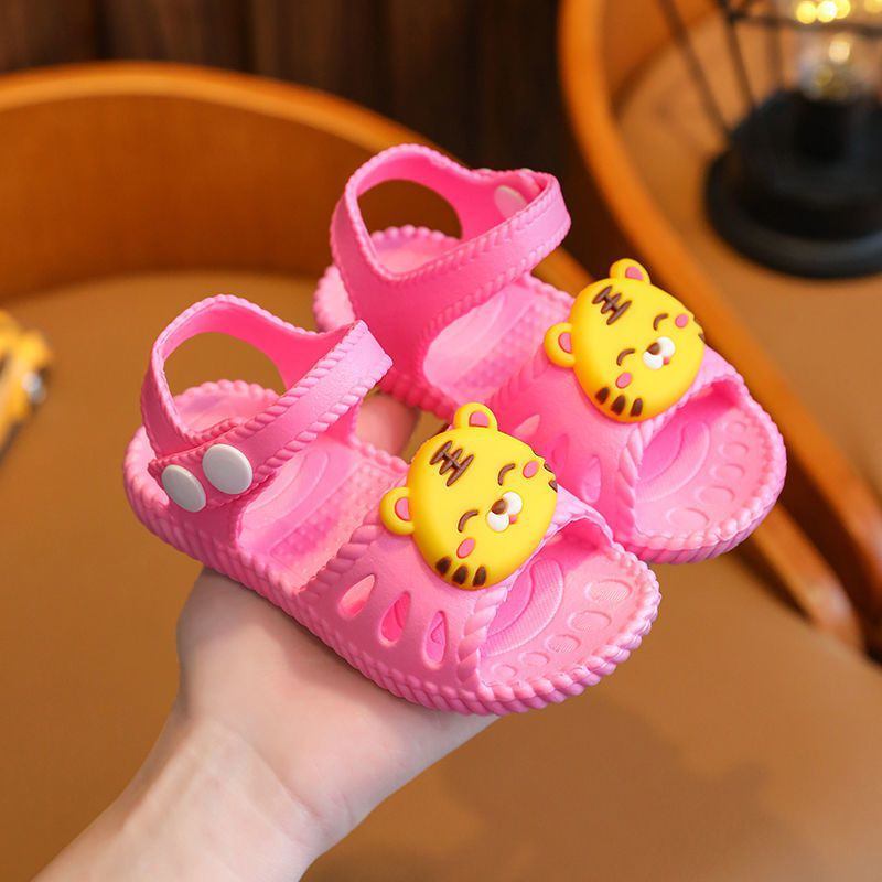Giày sandal nút cài hình sư tử cho bé trai bé gái chất cao su siêu mềm chống trơn
