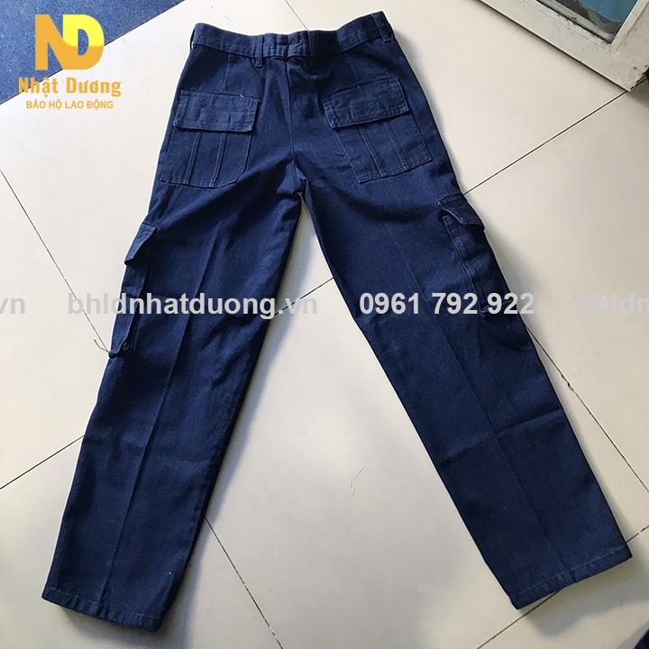Quần áo bảo hộ lao động cho thợ hàn thợ điện vải jean bò L2, Đồ thợ hàn Nhật Dương áo dài tay quần túi hộp