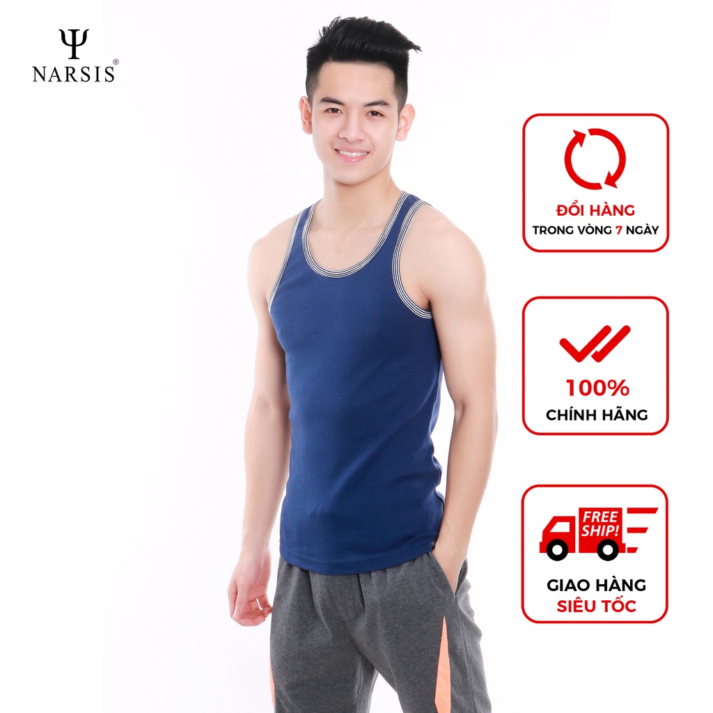 Áo may ô nam Narsis D6050 chất Cotton màu xanh thiên thanh viền ghi