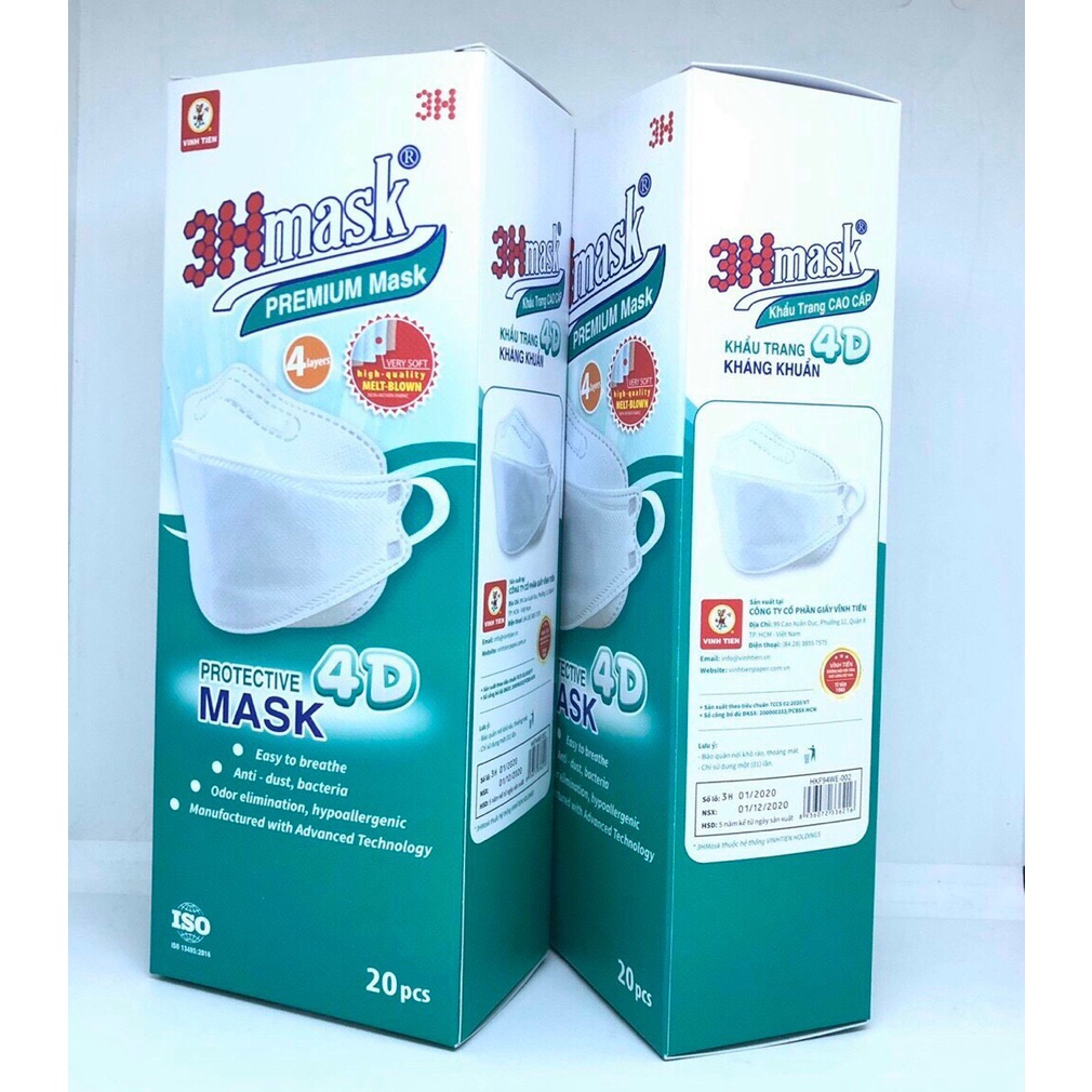 Combo 10 Hộp (Hộp 20 cái) Khẩu trang 4D 3HMask QUAI DẸP chính hãng cao cấp
