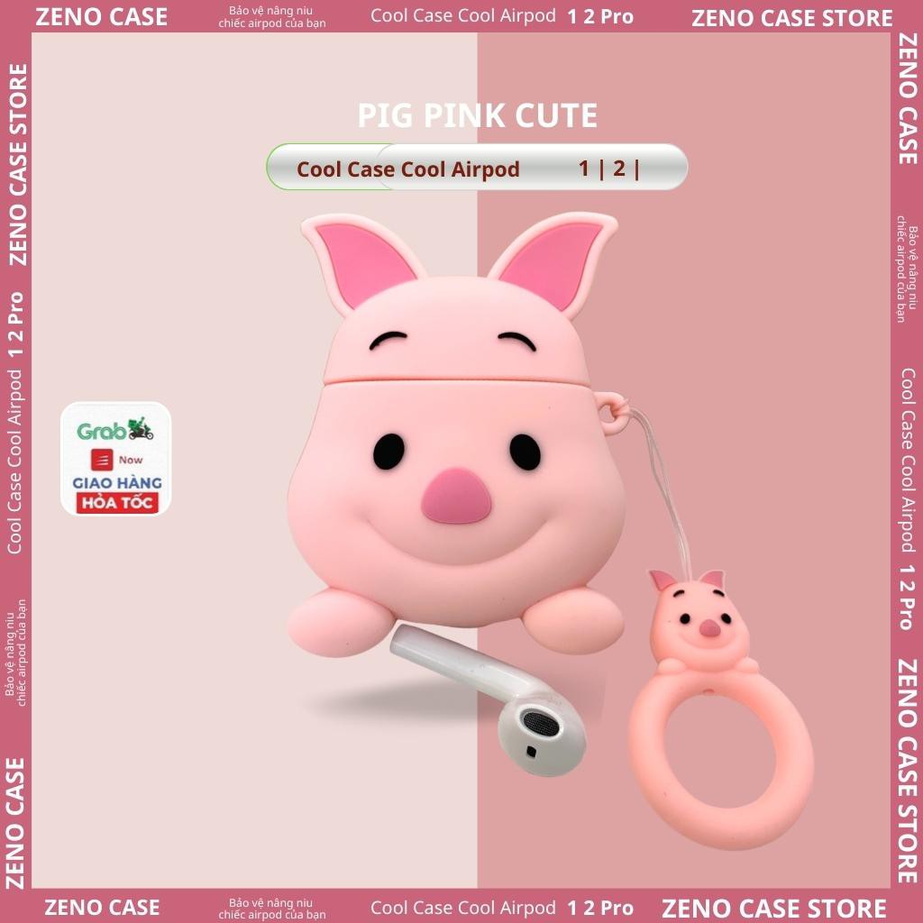 Vỏ bảo vệ hộp sạc tai nghe Airpods 1/2 PIGGY Bluetooth bằng silicon mềm chống rơi kèm dây đeo - Zeno case