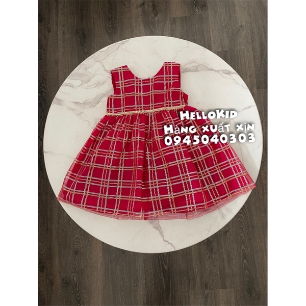 V20 - Váy kẻ đỏ ren bồng Rose (form nhỏ)