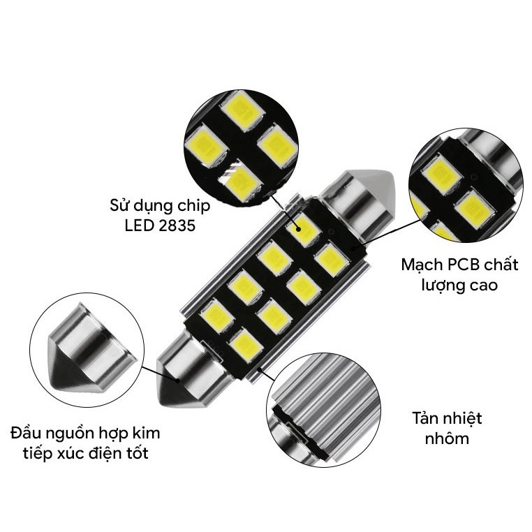 Bóng LED trần, đọc sách, cốp, chip 2835 festoon F2835-8 kích thước 41mm