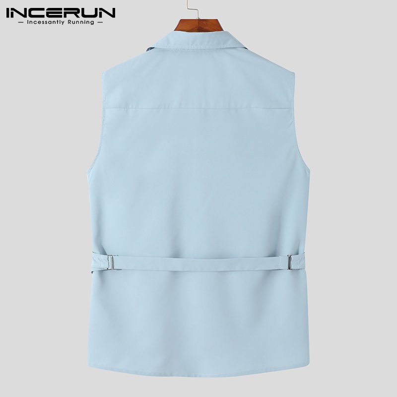 Áo sát nách INCERUN phối nút thời trang cho nam 3 màu lựa chọn