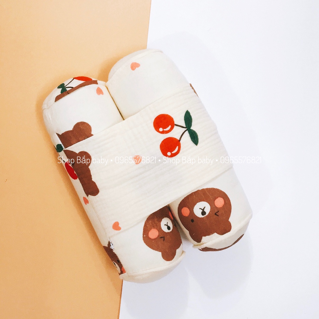 Bộ gối chặn cho bé sơ sinh Bắp baby chất vải bông xô vỏ xô ruột bông microfiber êm mềm an toàn dễ thương