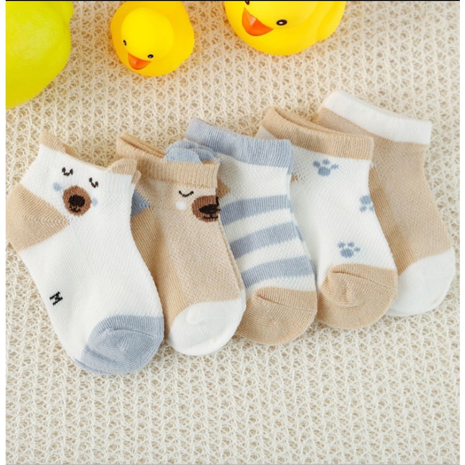 Set 5 đôi tất lưới điều hòa thoáng khí, mềm mại dễ thương cho bé trai, bé gái từ 0-12m