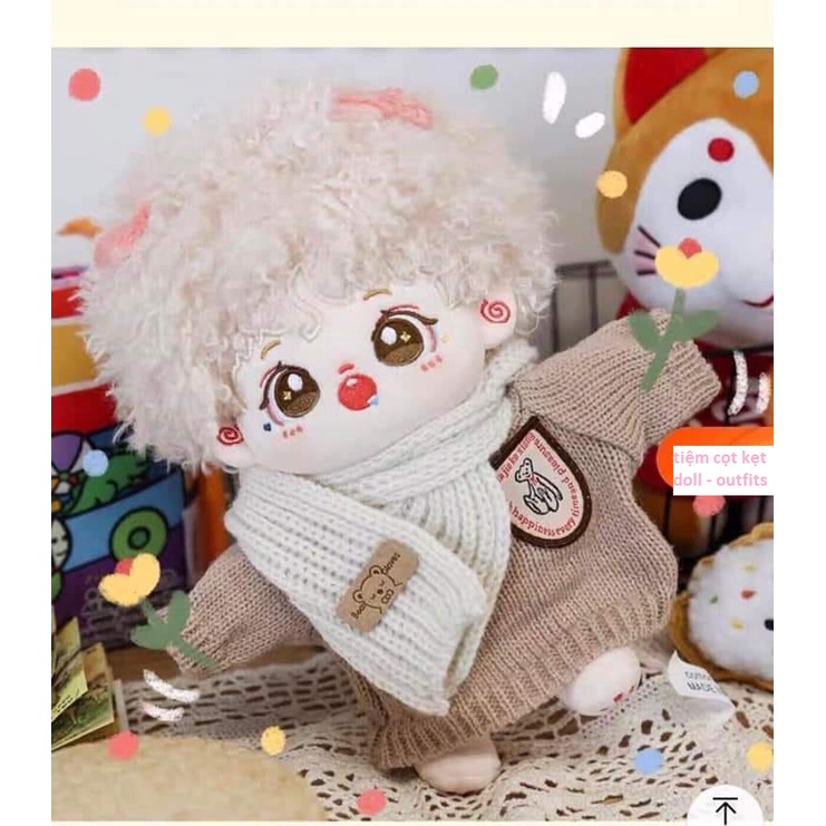 Áo len dáng rộng và khăn len cho bé doll 20cm