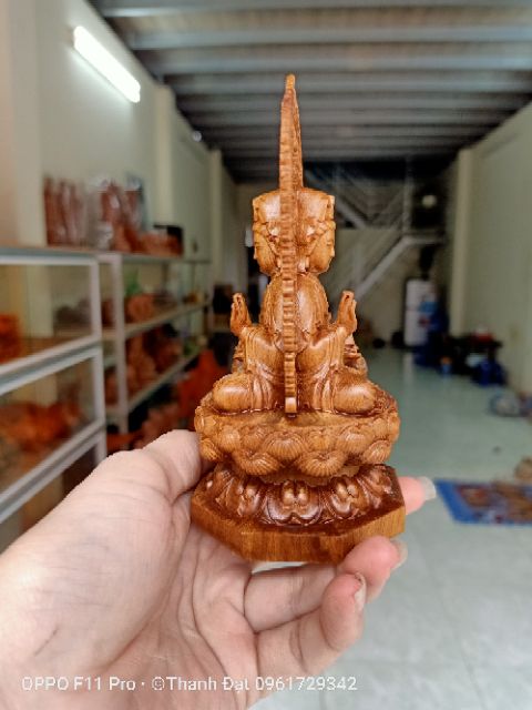 Tượng phật quan âm 2 mặt để ô tô gỗ bách xanh mini giá rẻ