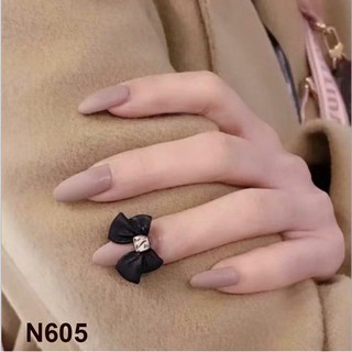 Bộ 24 móng tay giả đính đá nơ đen thiết kế cao cấp N605