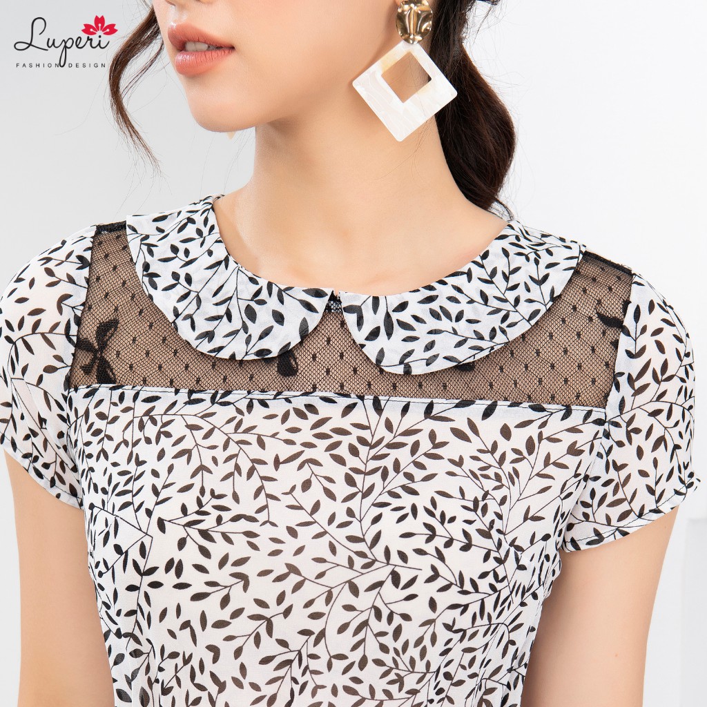 [Mã LT50 giảm 50k đơn 250k] Áo Sơ Mi Nữ Tay Lỡ Phối Ren Cổ Tròn Bo Gấu LUPERI LFSM1147 Chất Liệu Voan Cho Nữ Công Sở