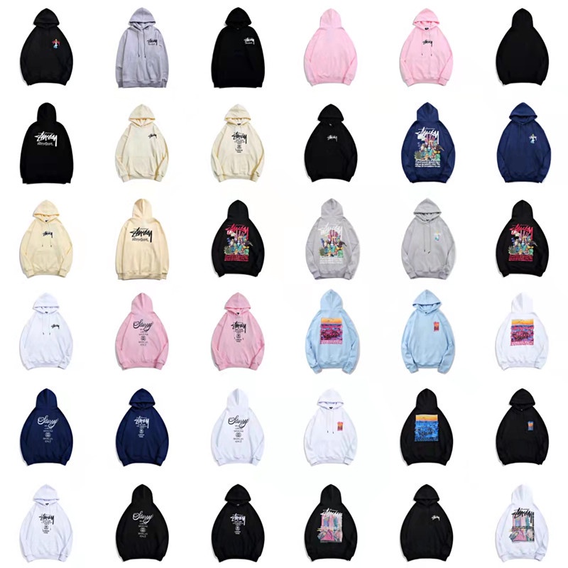 Stussy Áo Hoodie Tay Dài Dáng Rộng In Hoa Kiểu hip-hop Đường Phố Cho Nam Và Nữ